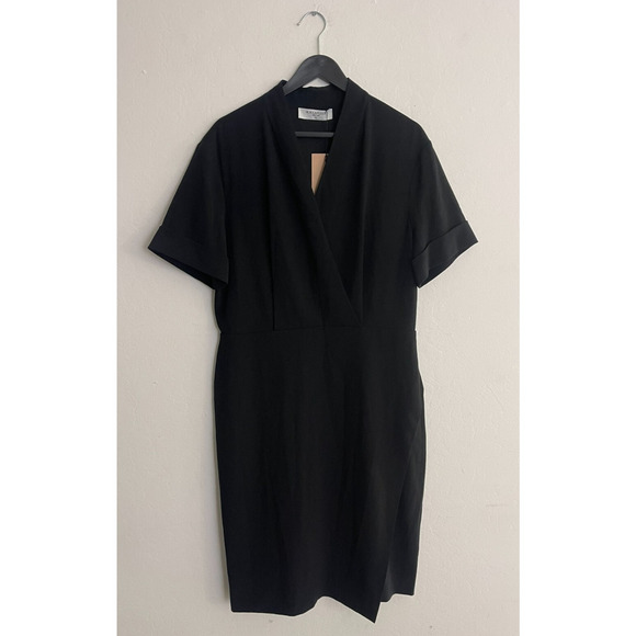 MM Lafleur 14 Dress Black Tory Knee Length Wrap Style Short Sleeve Sheath NEW - Picture 6 of 15